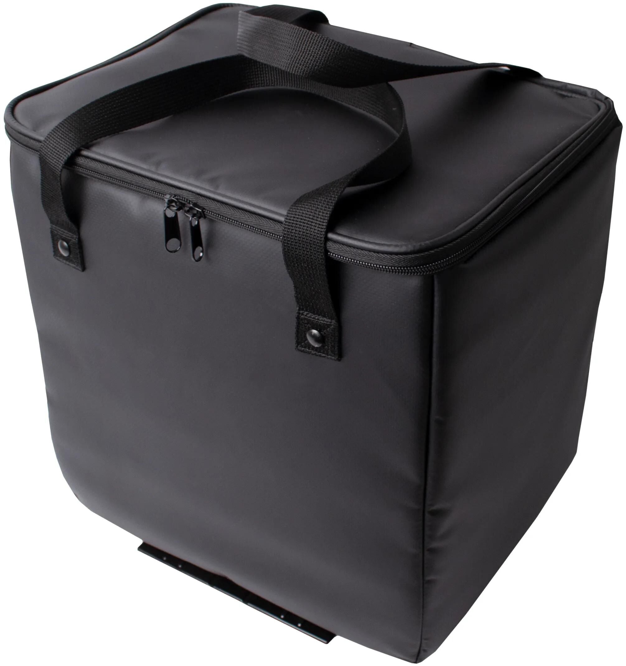 Black Atranvelo cooling bag with a zip closure, sturdy handles, and removable plastic insert for easy cleaning.