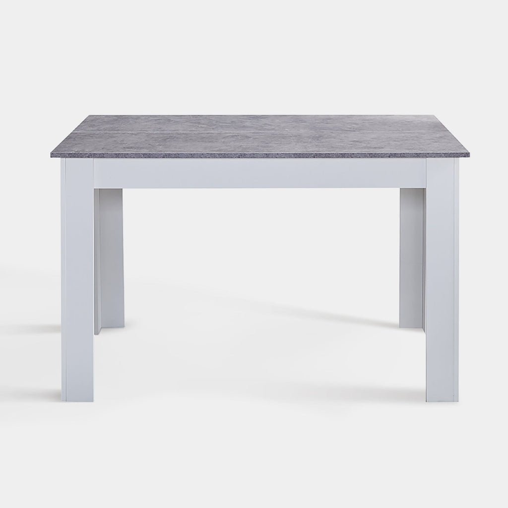Grey rectangular dining table with a white MDF base, suitable for kitchen and dining room use.