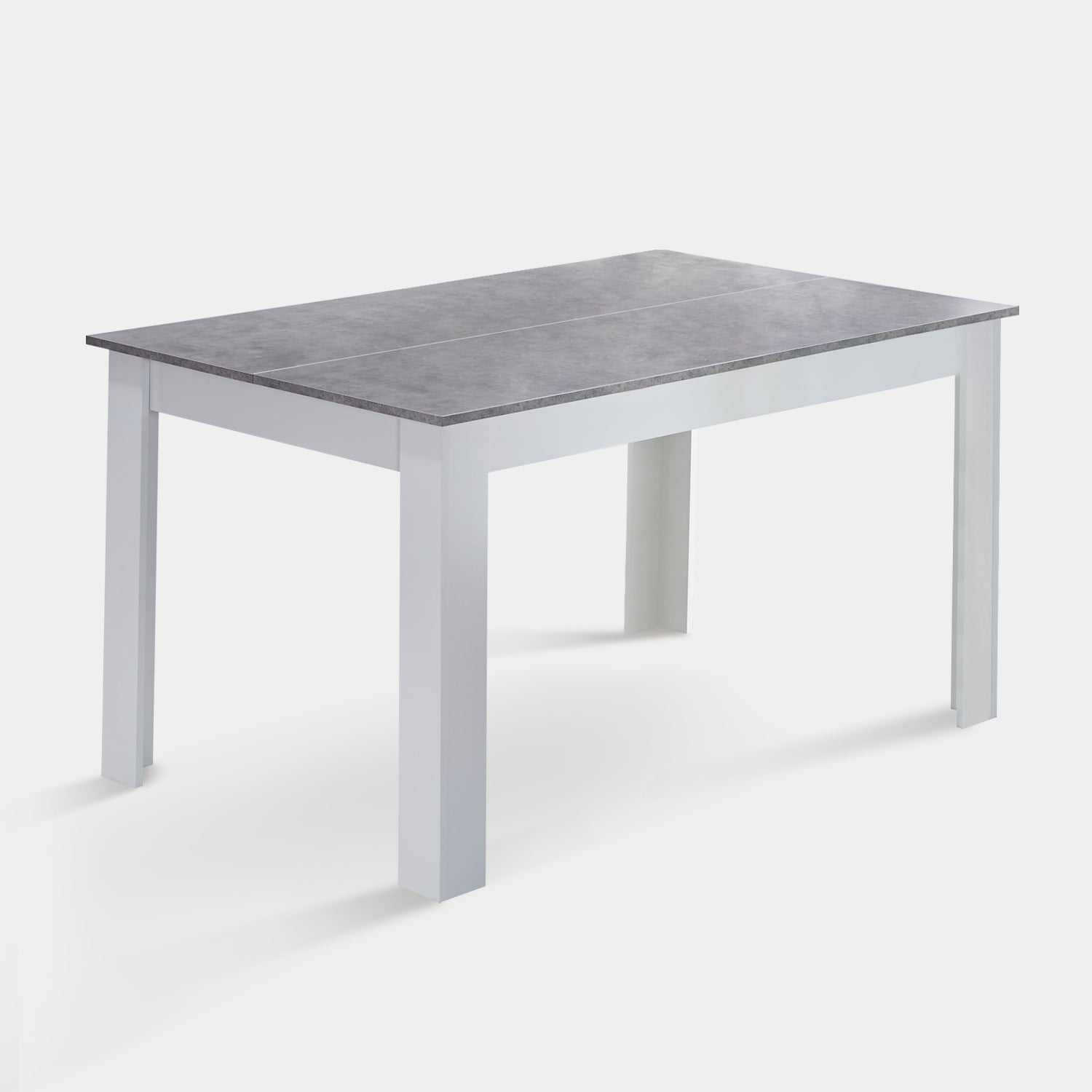 Rectangular Bruce Dining Table with a grey MDF top and white legs, designed for kitchens and dining rooms.