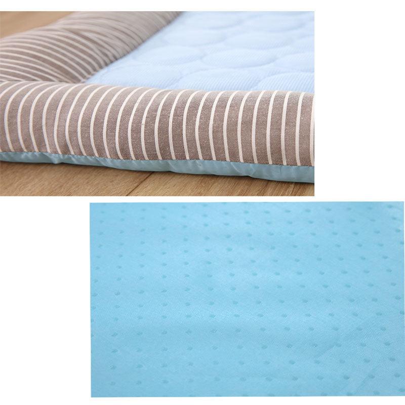 Pet Cold Sense Cool Pad featuring a light blue cooling center with a brown striped border for summer comfort.