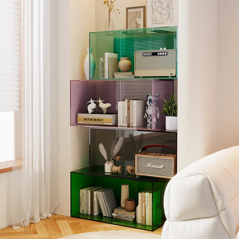 Acrylic Transparent Bookshelf – Colourful Multi-Layer Floor Storage