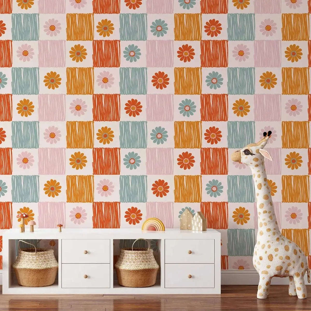 Retro Floral Peel & Stick Wallpaper – Groovy Kids Room Wall Decor
