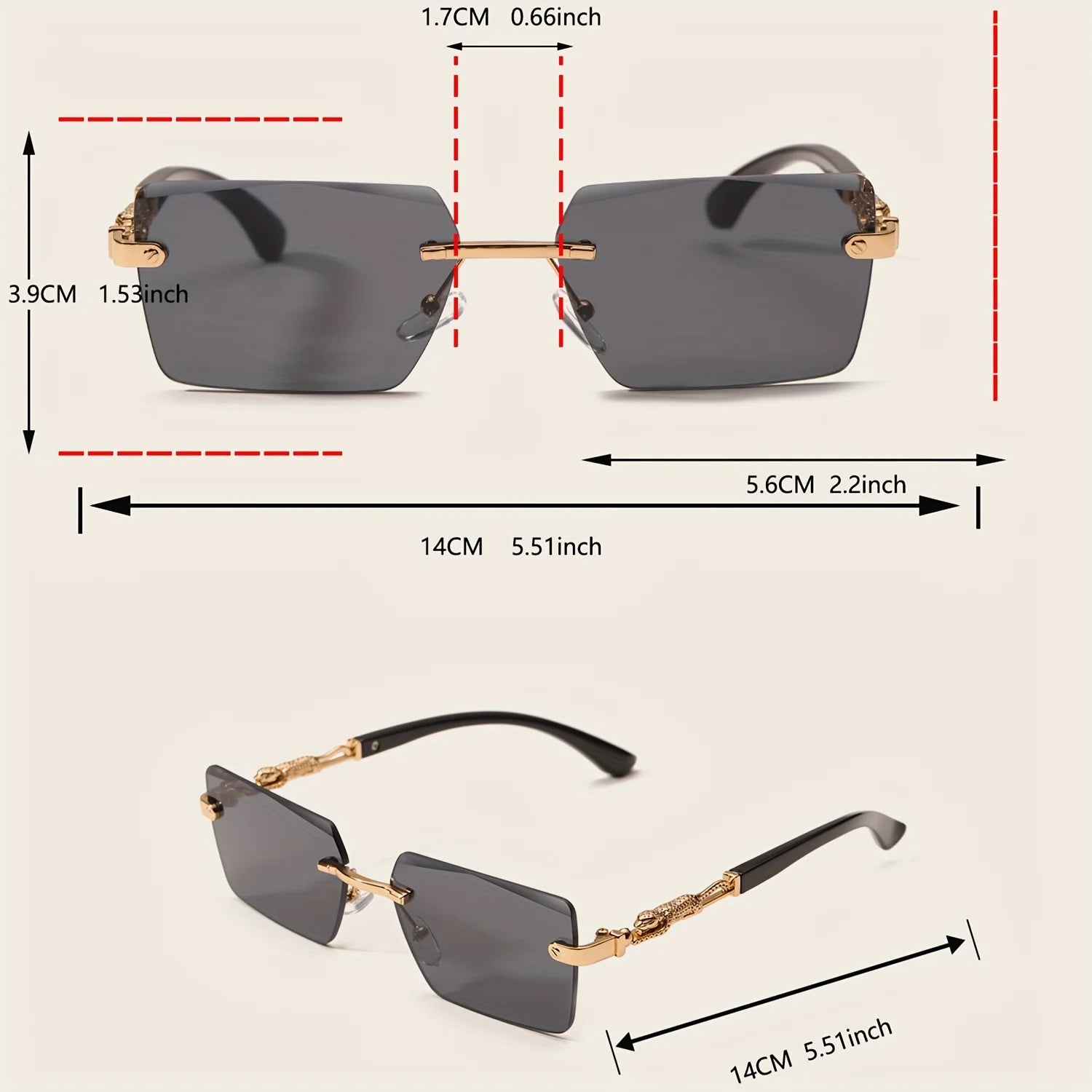 Rimless Rectangle Sunglasses – Unisex Small Square Shades