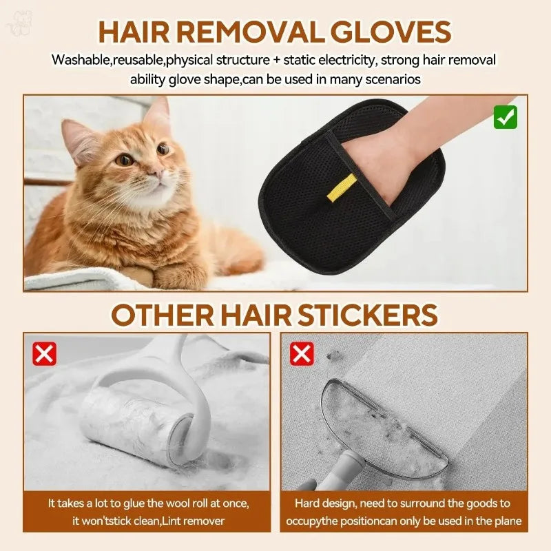 Pet Hair Remover Gloves – Reusable Static Grooming Mitts for Cats & Dogs