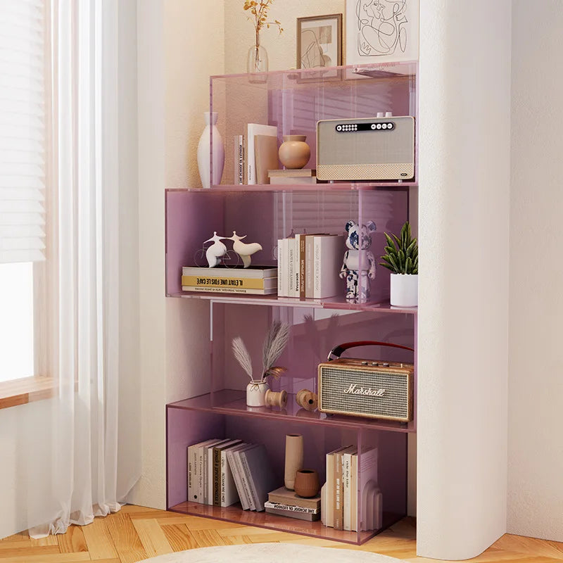 Acrylic Transparent Bookshelf – Colourful Multi-Layer Floor Storage