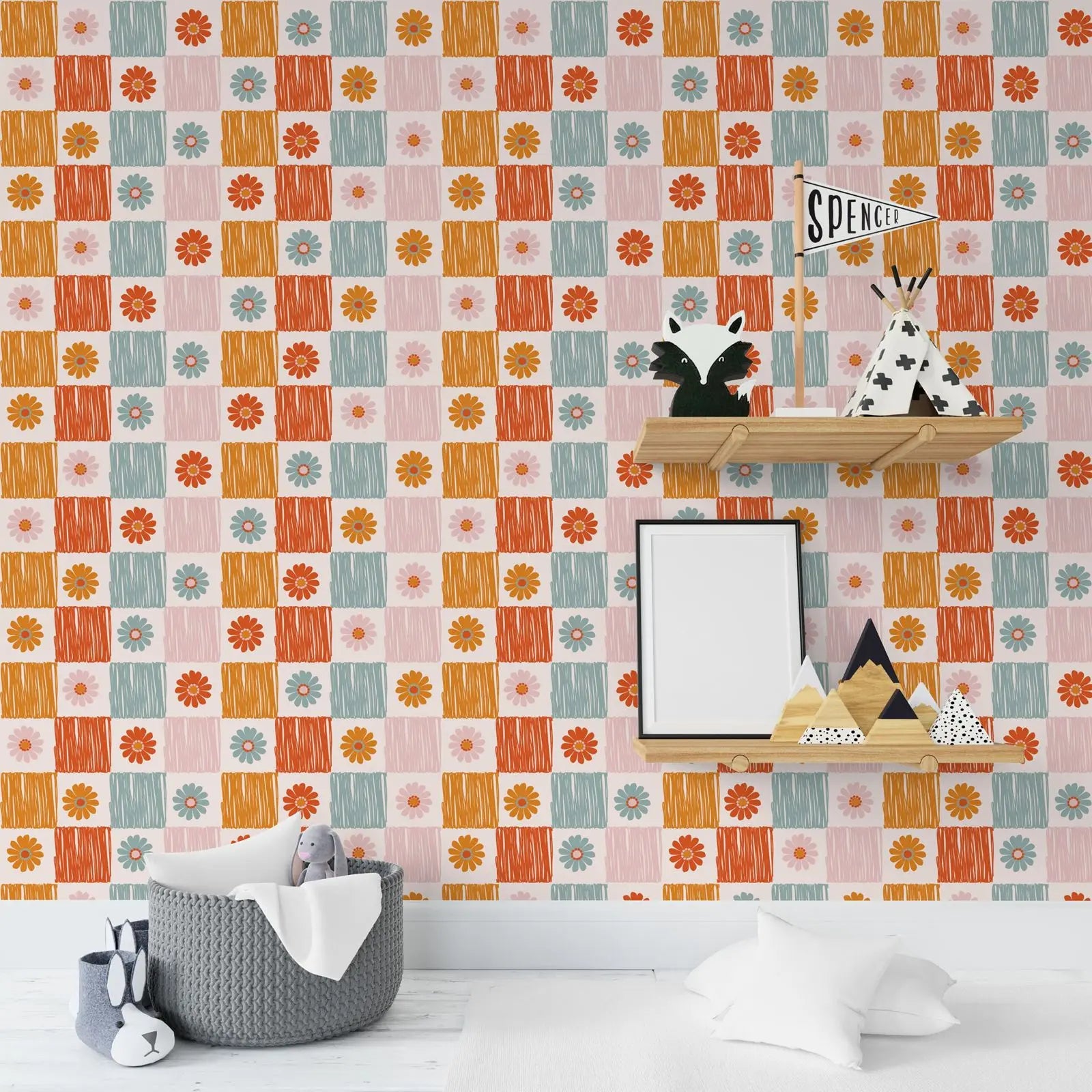 Retro Floral Peel & Stick Wallpaper – Groovy Kids Room Wall Decor