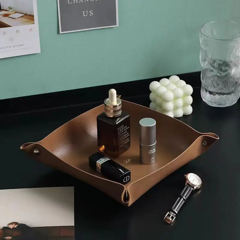 Leather Desk Organiser Tray – European Style Key & Sundry Storage