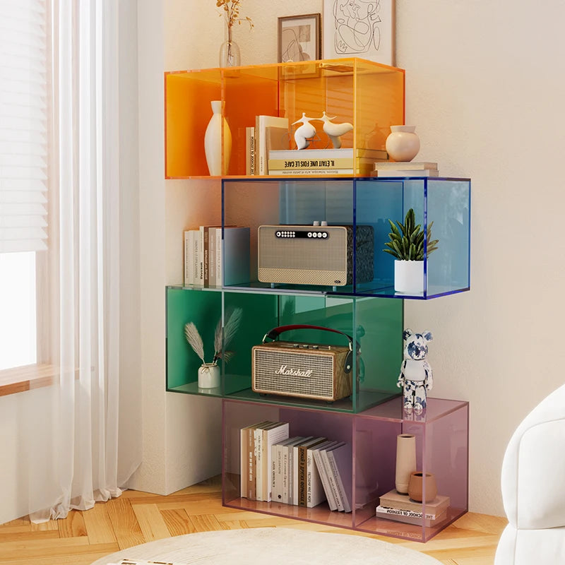 Acrylic Transparent Bookshelf – Colourful Multi-Layer Floor Storage