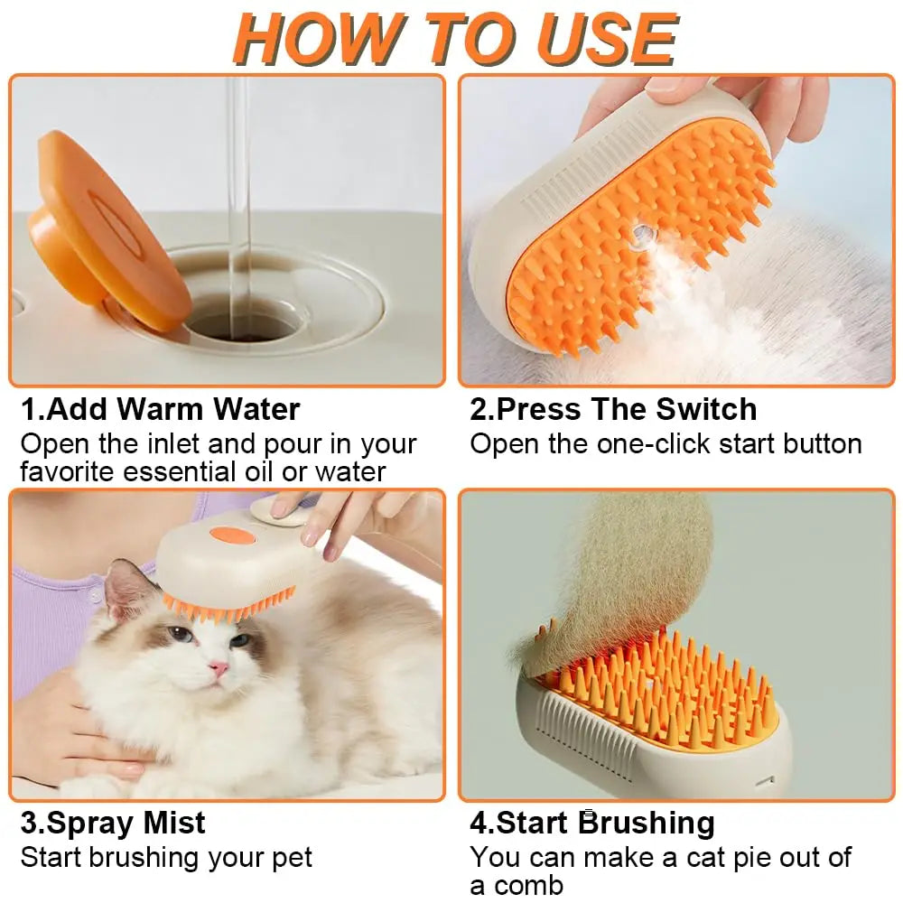 Pet Spray Massage Brush – Steam Grooming Comb for Cats & Dogs