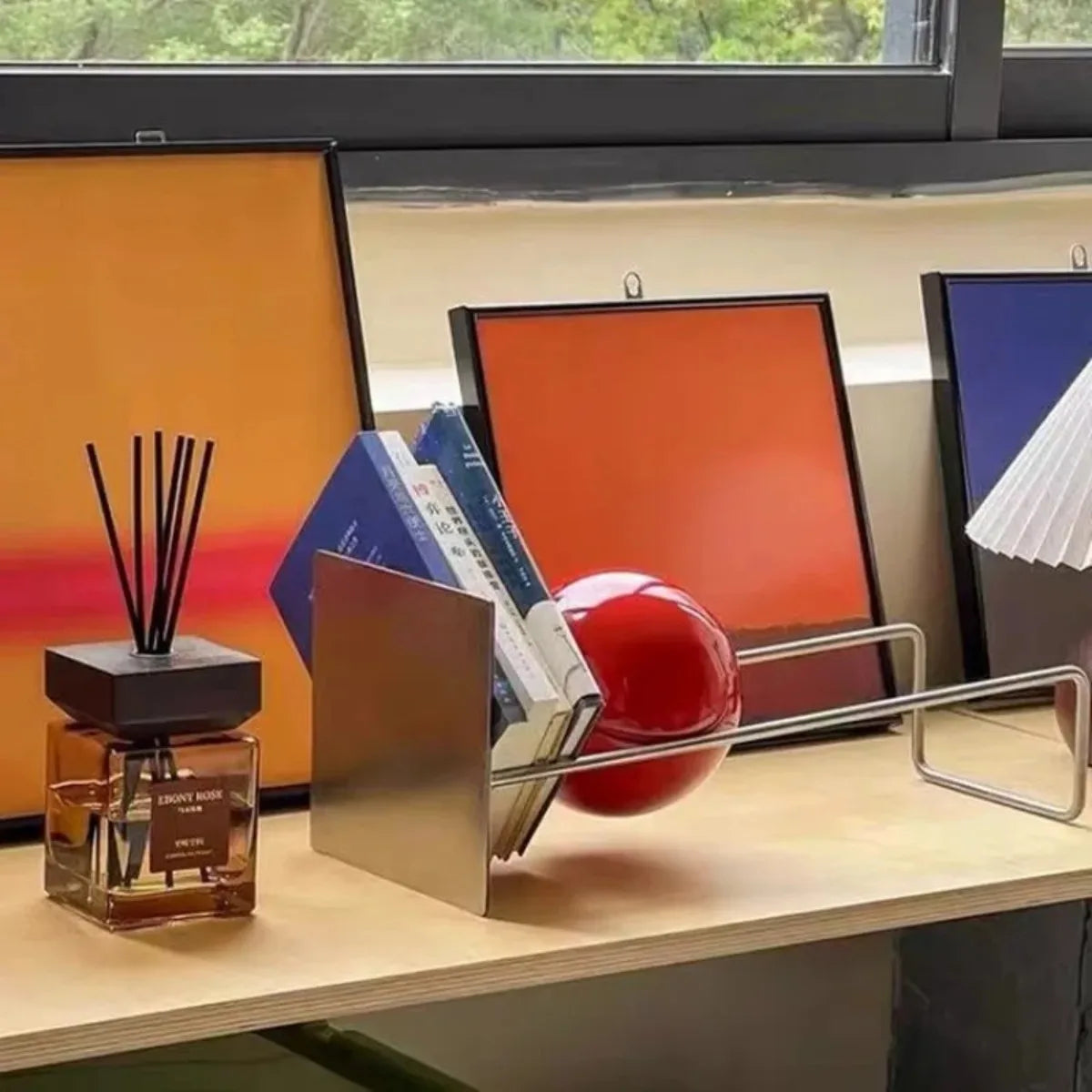 Stainless Steel Desktop Bookshelf – Minimalist Office & Living Room Organiser