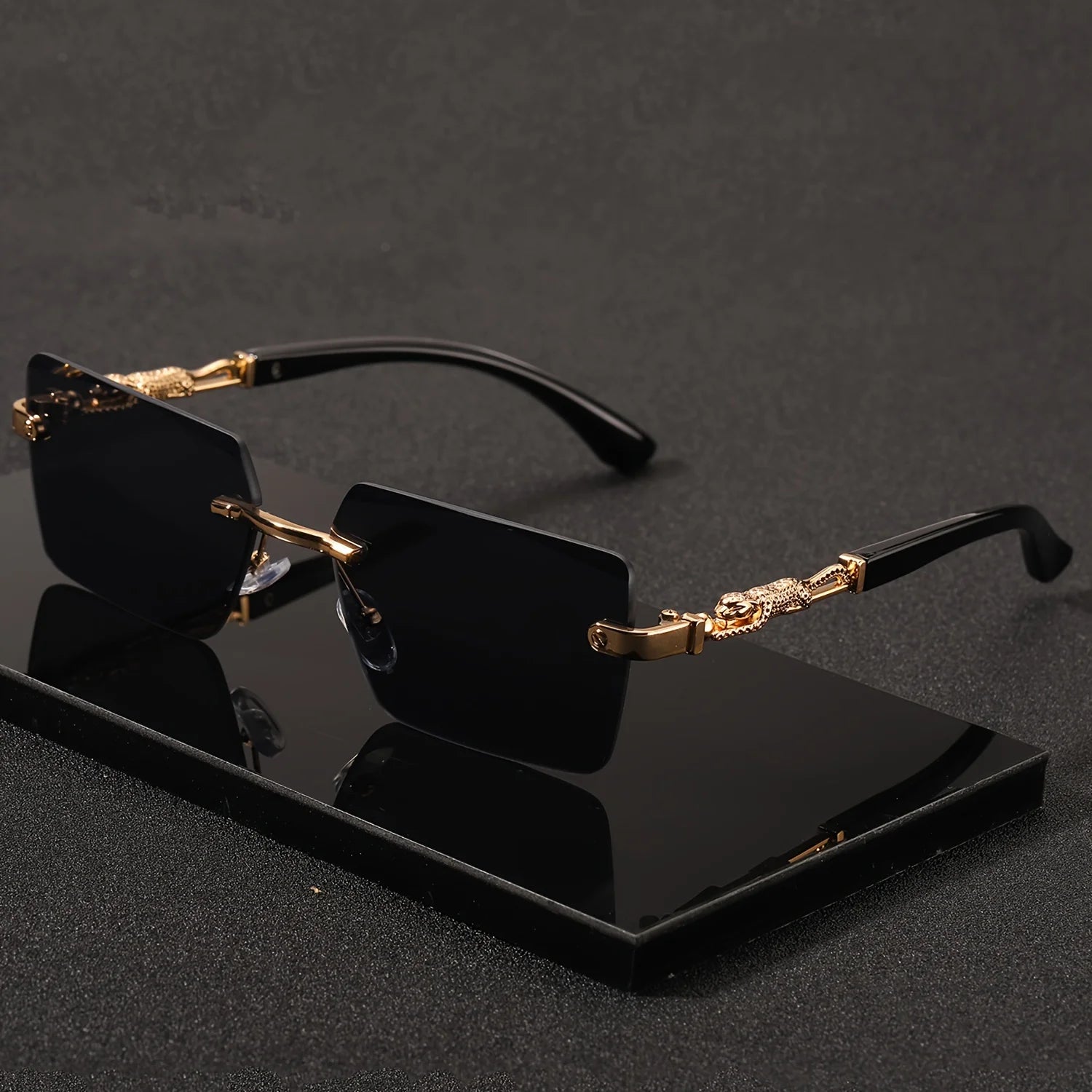 Rimless Rectangle Sunglasses – Unisex Small Square Shades