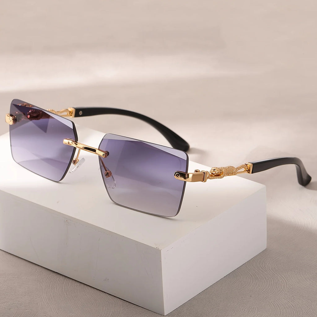 Rimless Rectangle Sunglasses – Unisex Small Square Shades
