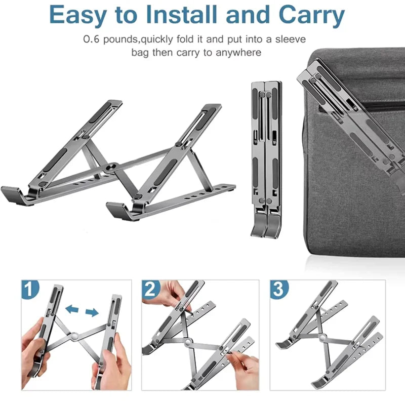 Foldable Aluminium Laptop Stand – Ergonomic, Height-Adjustable & Anti-Slip