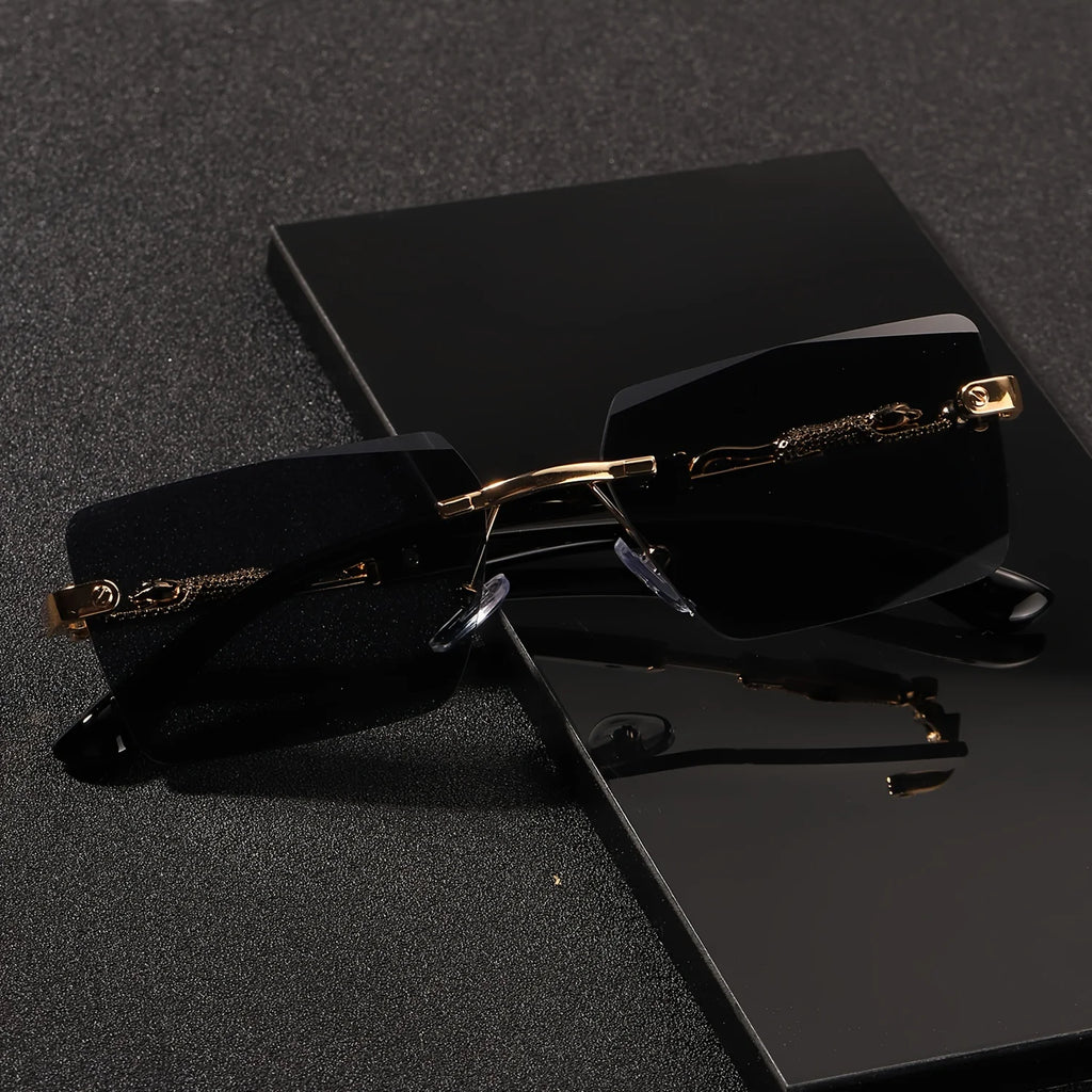 Rimless Rectangle Sunglasses – Unisex Small Square Shades