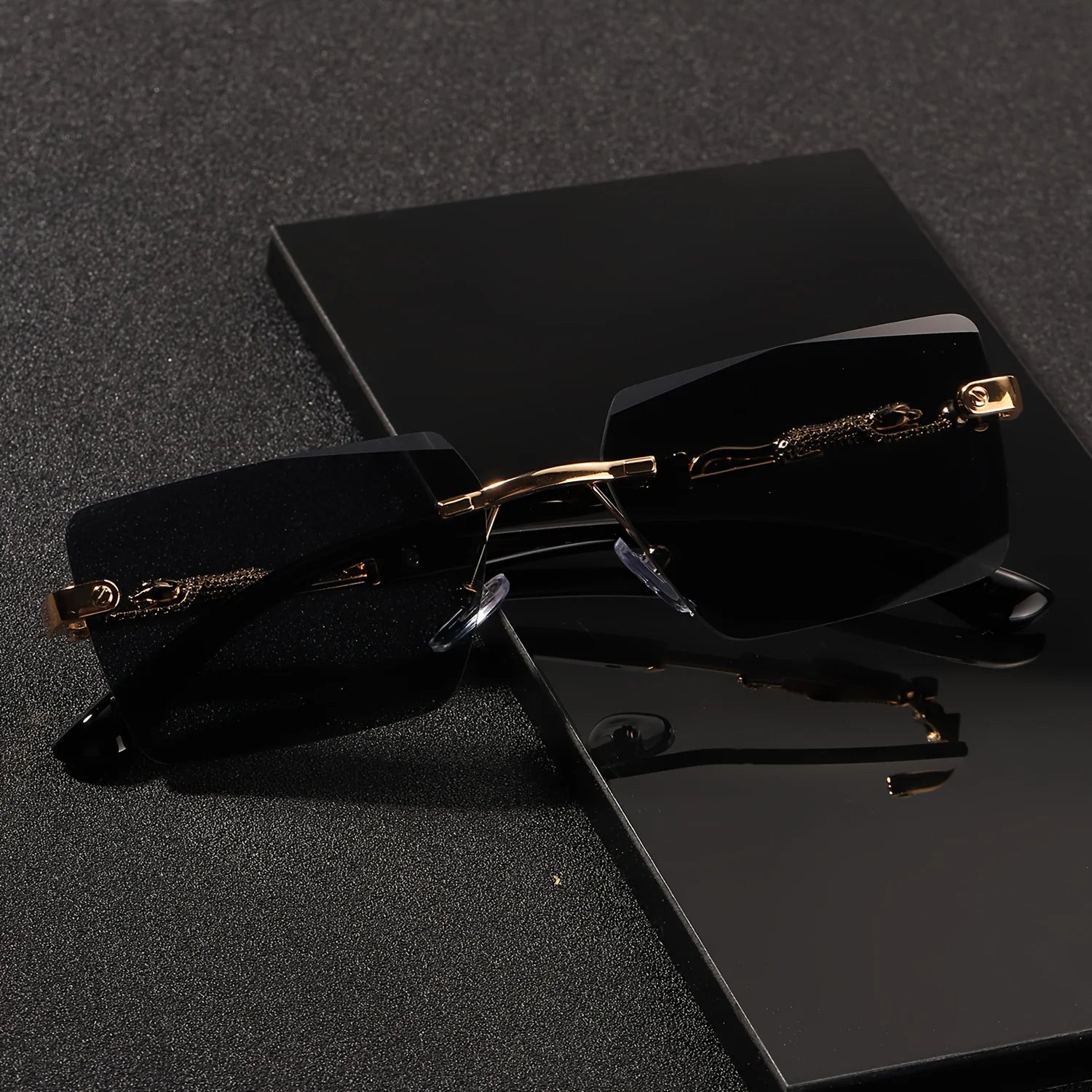 Rimless Rectangle Sunglasses – Unisex Small Square Shades