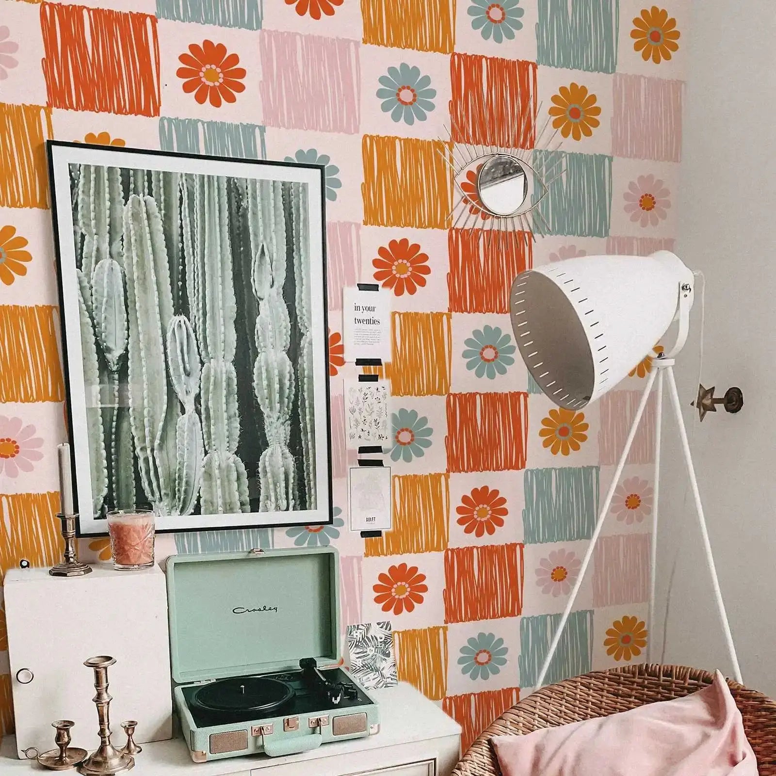 Retro Floral Peel & Stick Wallpaper – Groovy Kids Room Wall Decor