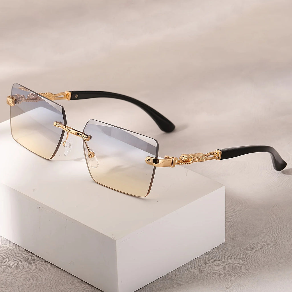 Rimless Rectangle Sunglasses – Unisex Small Square Shades