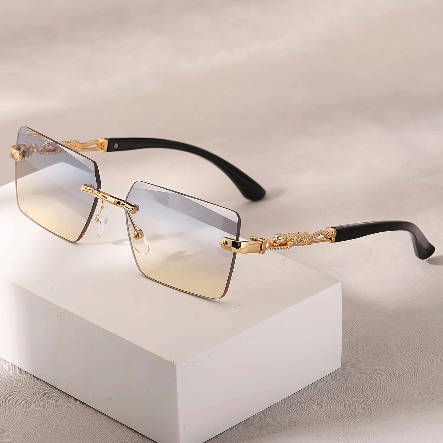 Rimless Rectangle Sunglasses – Unisex Small Square Shades