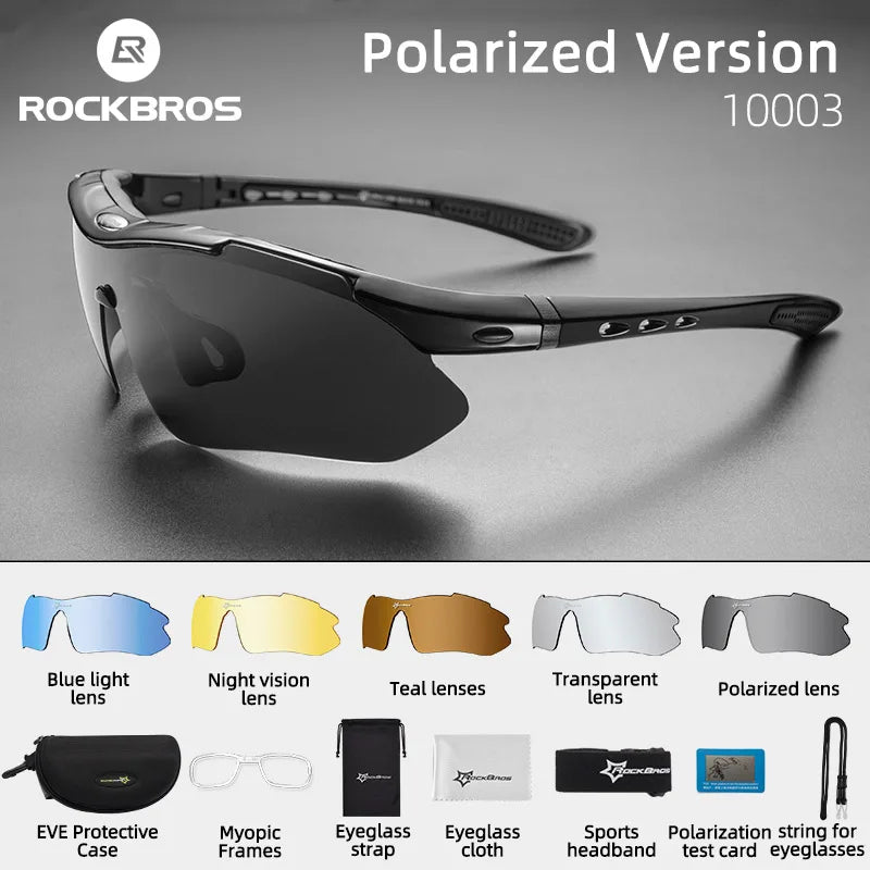 ROCKBROS Cycling Sunglasses – Polarized UV400 with 5 Interchangeable Lenses