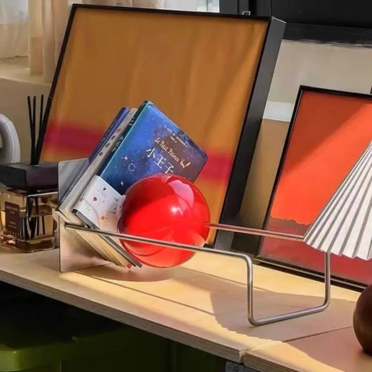 Stainless Steel Desktop Bookshelf – Minimalist Office & Living Room Organiser
