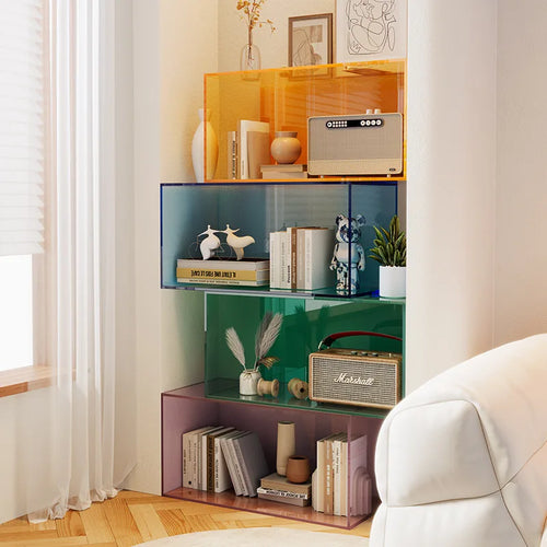 Acrylic Transparent Bookshelf – Colourful Multi-Layer Floor Storage