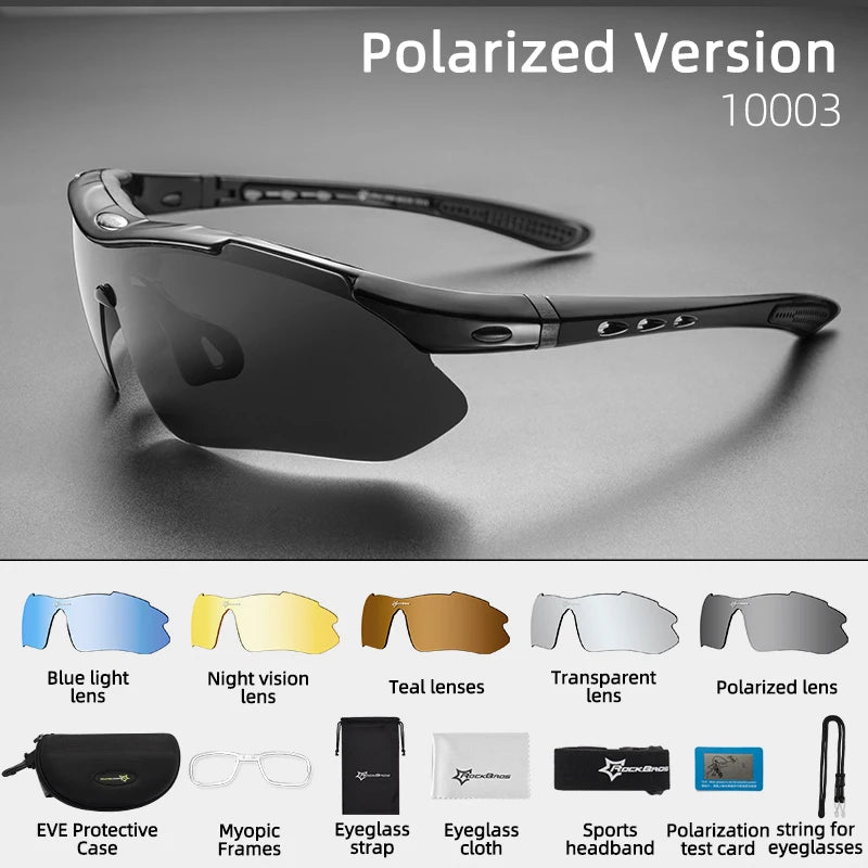 ROCKBROS Cycling Sunglasses – Polarized UV400 with 5 Interchangeable Lenses