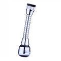 High-pressure faucet extender with a flexible, chrome-plated body and a black base, designed for 360-degree rotation.