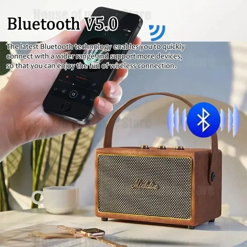 Retro Wooden Bluetooth Speaker – Portable Vintage Hi-Fi Sound