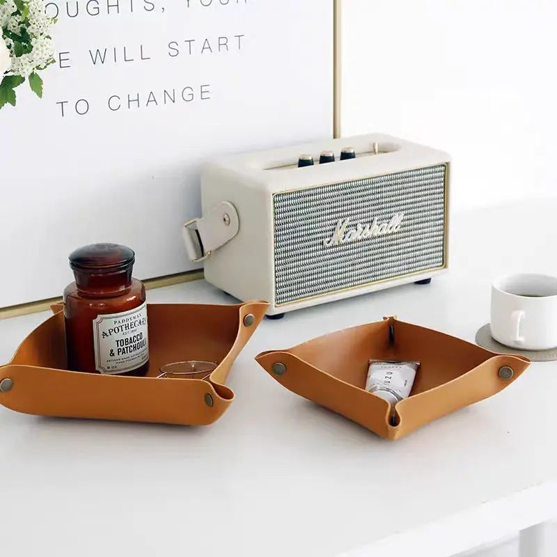 Leather Desk Organiser Tray – European Style Key & Sundry Storage