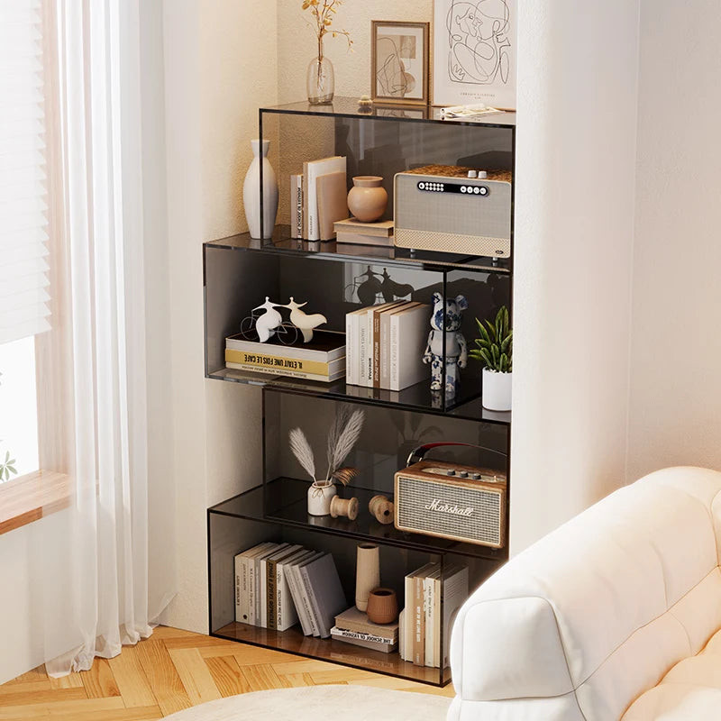 Acrylic Transparent Bookshelf – Colourful Multi-Layer Floor Storage