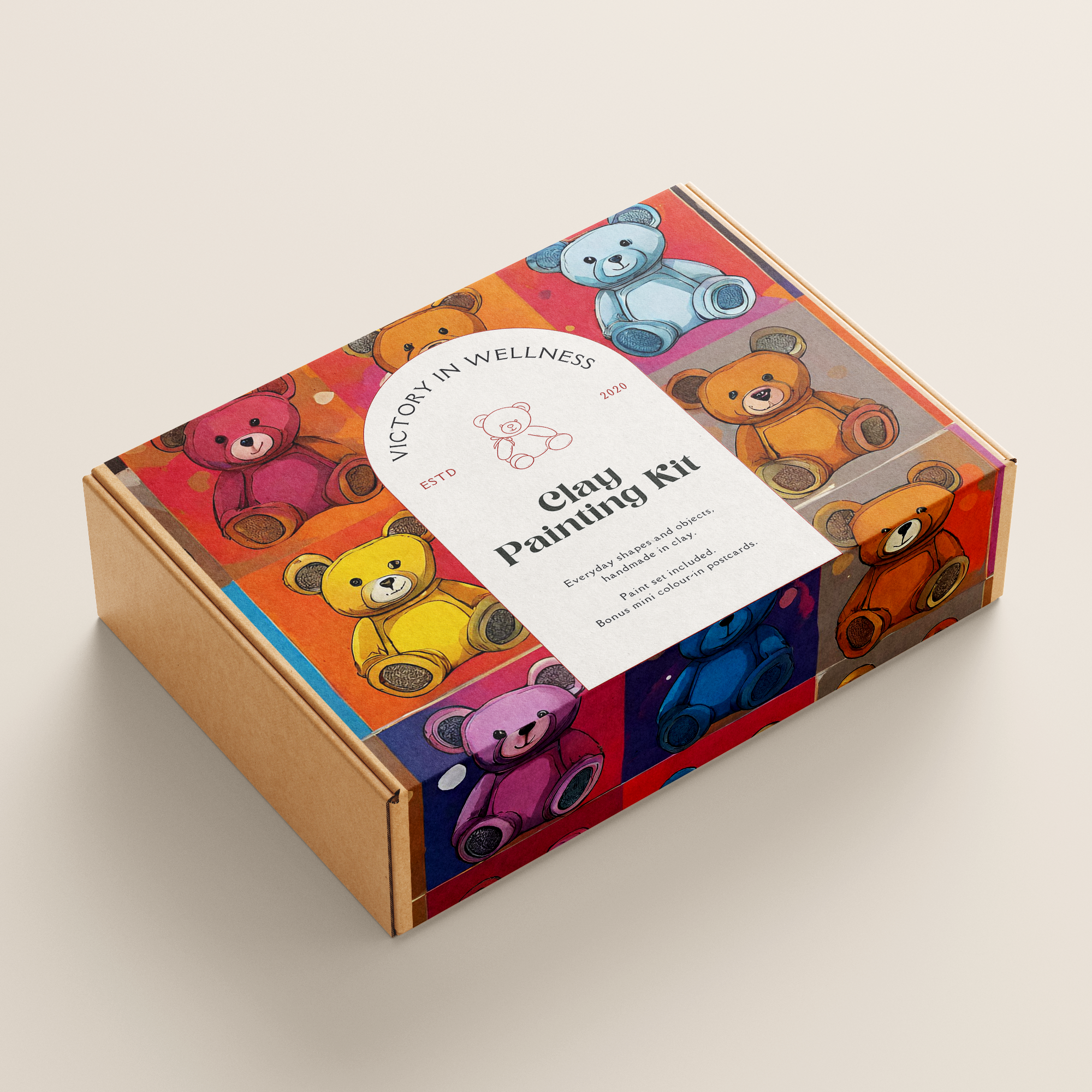 Teddy Paint By Numbers Kit box featuring colorful teddy bear illustrations on a cardboard design, labeled clearly.