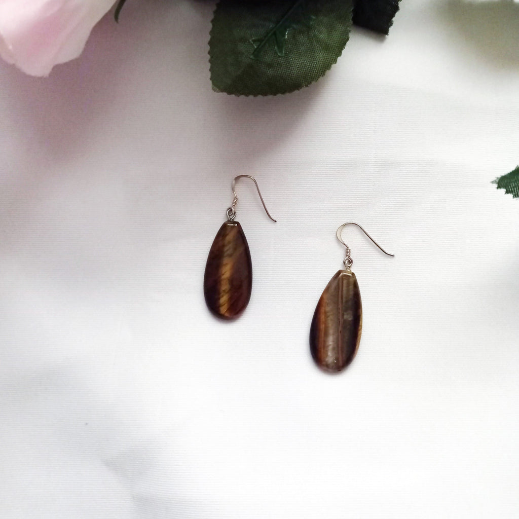 Tiger Eye Sterling Silver Earrings, Tiger Eye Teardrops, Tiger Eye Drop Earrings, Gemstone Earrings | by nlanlaVictory